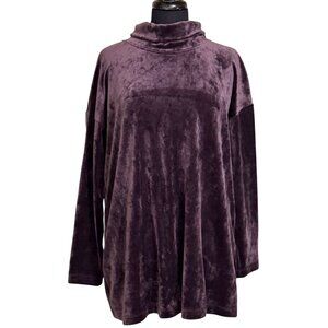 J. Pure Jill Purple Crushed Velour Cowl Neck Pullover Tunic Top Women's Size M